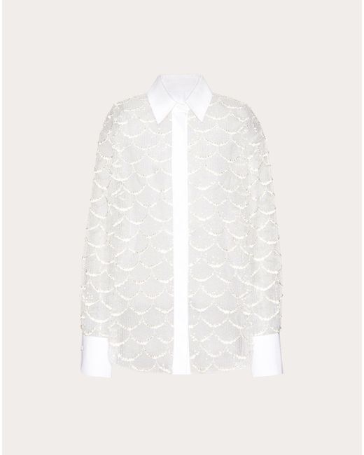 Valentino White Embroidered Tulle Illusione Shirt