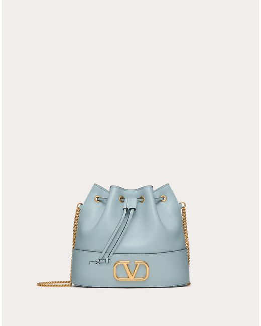 Valentino Garavani Blue Mini Bucket Bag In Nappa With Vlogo Signature Chain