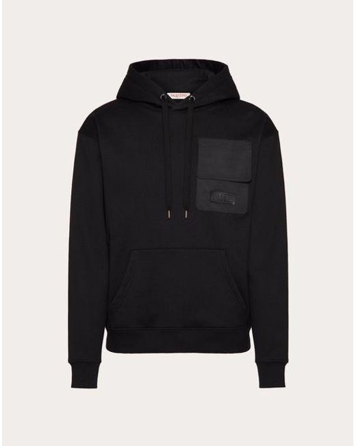 Valentino Black Technical Cotton Sweatshirt With Hood And Vltn Tag for men