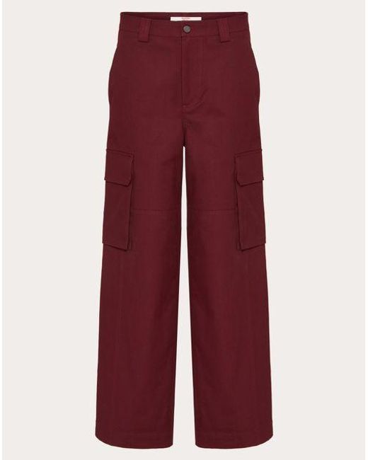 Valentino Red Stretch Cotton Canvas Cargo Trousers for men
