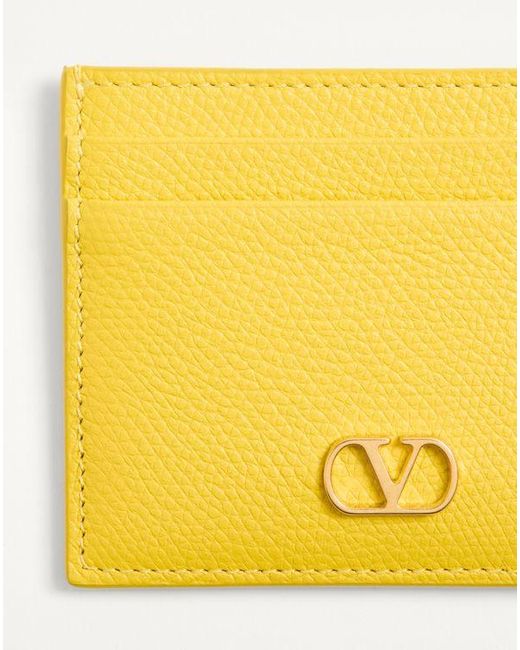 Valentino Garavani Vロゴ シグネチャー グレインカーフスキン カードホルダー 女性 イエロー Yellow