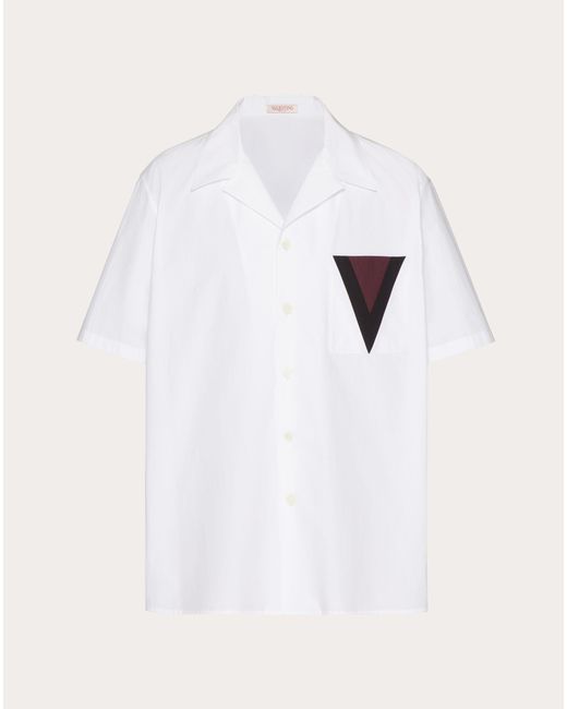 Valentino White Cotton Bowling Shirt With Inlaid V Detail for men