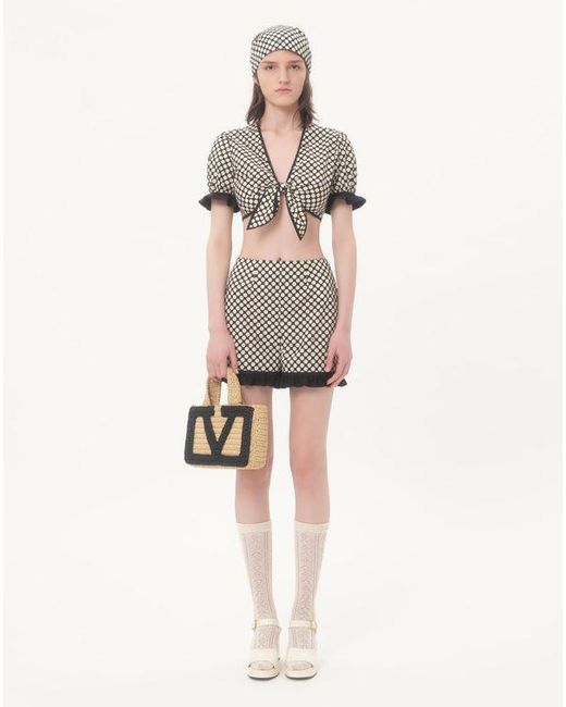 Valentino Natural Shorts Aus Popeline Mit Plus De Pois-Print Frau