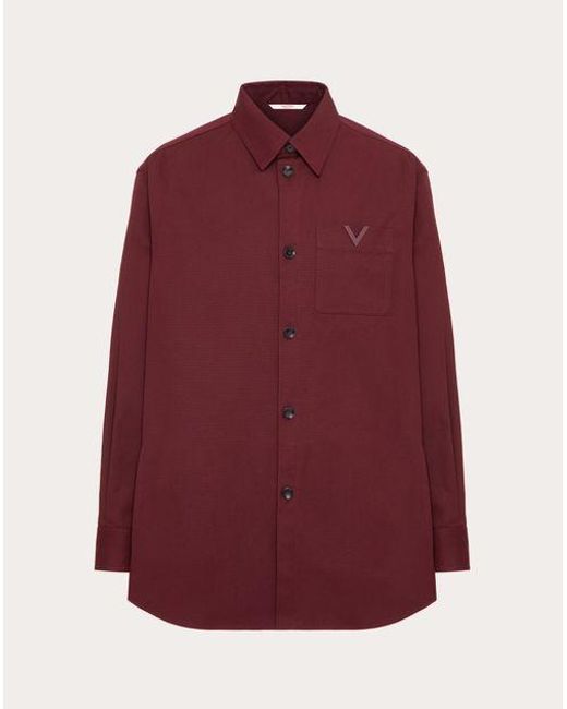 Valentino Red Stretch Cotton Canvas Shirt Jacket With Rubberised V Detail for men