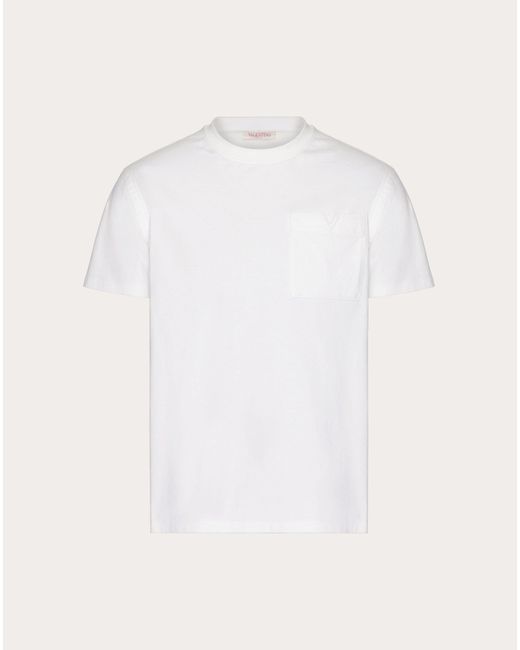 Valentino Natural Cotton T-shirt With Topstitched V Detail for men