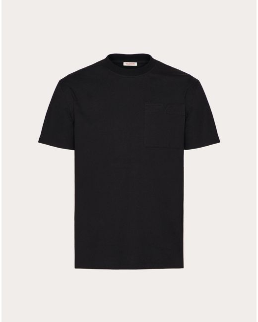 Valentino Black Cotton T-shirt With Topstitched V Detail for men