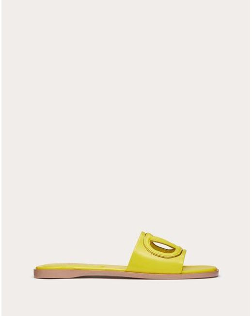 Valentino Garavani Yellow Vlogo Cut-out Calfskin Slide Sandal