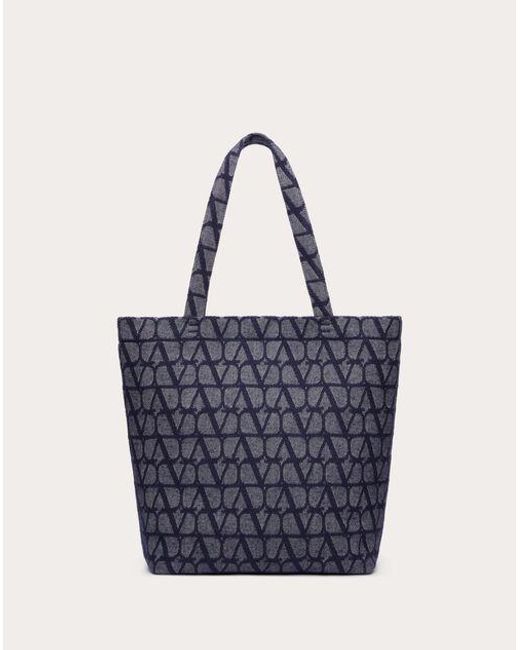 Valentino Garavani Blue Mini Toile Iconographe Shopping Bag In Jacquard Fabric With Denim Effect for men