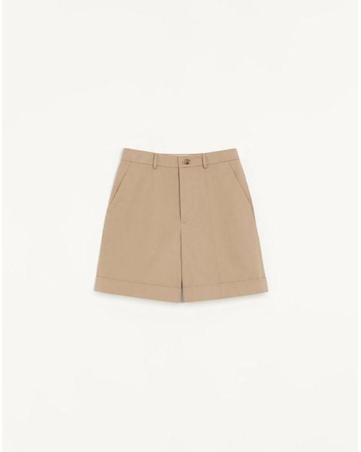Valentino Natural Cotton Gabardine Bermuda Shorts With Turn-Up And Vlogo Embroidery for men