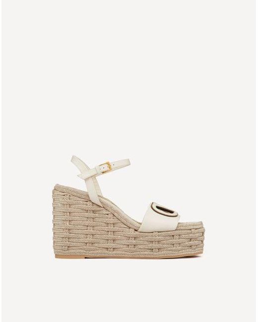 Valentino Garavani Natural Vlogo Calfskin Cut-Out Wedge Sandal 110Mm