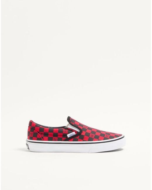 Valentino Garavani White And Vans Fabric Slip-On Trainer With Vlogo Checkerboard Print