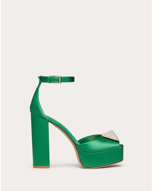 Valentino Garavani One Stud Open-toe Satin Platform Pump With Stud And  Crystals 120mm in Green | Lyst Canada