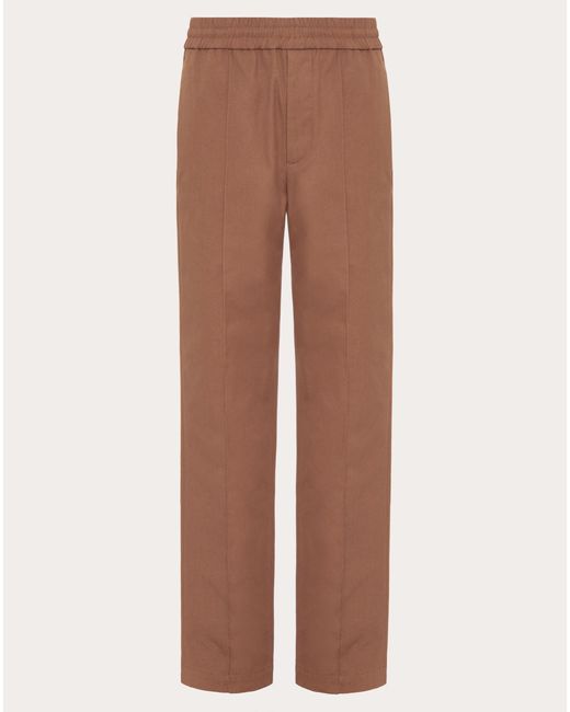Valentino Brown Stretch Cotton Canvas Trousers With Rubberised V Detail for men