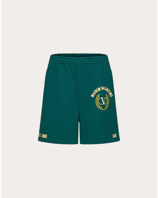 Valentino Green Cotton Bermuda Shorts With Maison Print for men