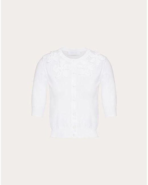 Valentino Natural Embroidered Cotton Cardigan