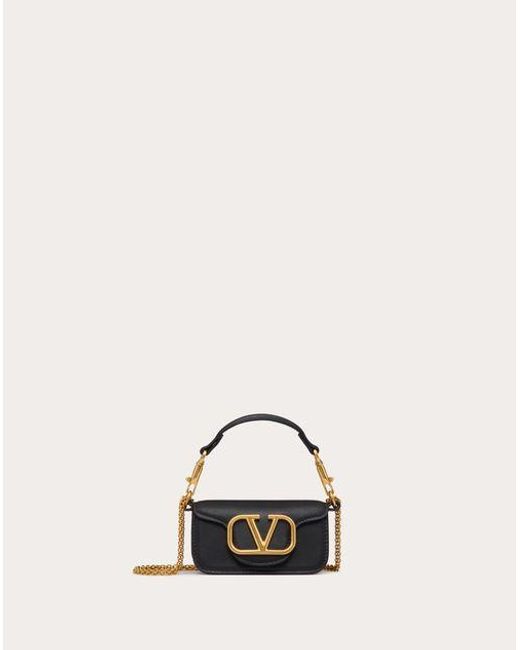Valentino Garavani Natural Locò Micro Bag In Calfskin Leather With Chain