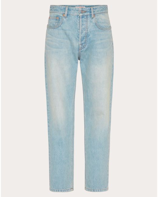 Valentino Blue Denim Trousers With Embossed Vlogo Signature for men