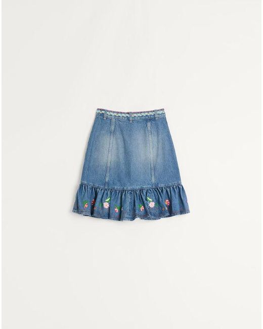 Valentino Blue Bestickter Jeansrock Frau