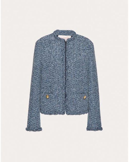 Valentino Blue Textured Tweed Denim Jacket