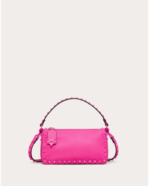 Valentino Garavani Pink Small Rockstud Grainy Calfskin Crossbody Bag