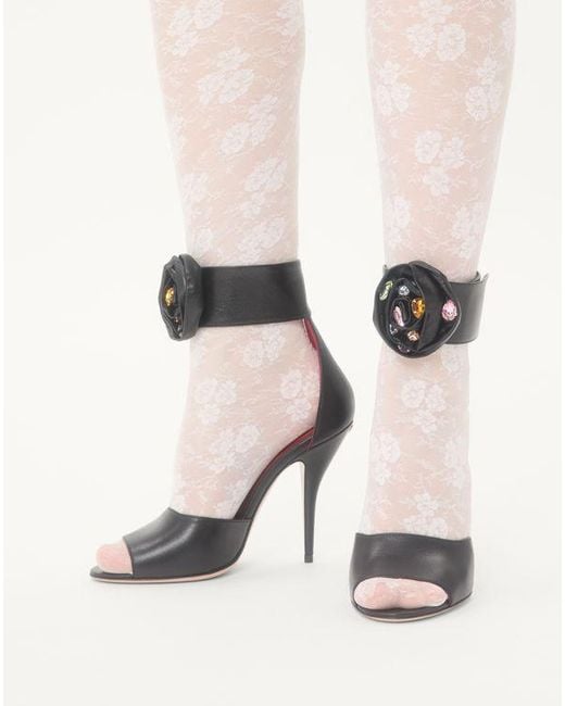 Valentino Garavani ドリップローズ クリスタル キッドスキン サンダル 105mm 女性 ブラック White