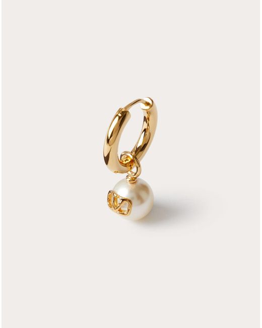 Valentino Garavani Single Vlogo Signature Metal Earring With Swarovski®  Pearl in Gold (Metallic) | Lyst