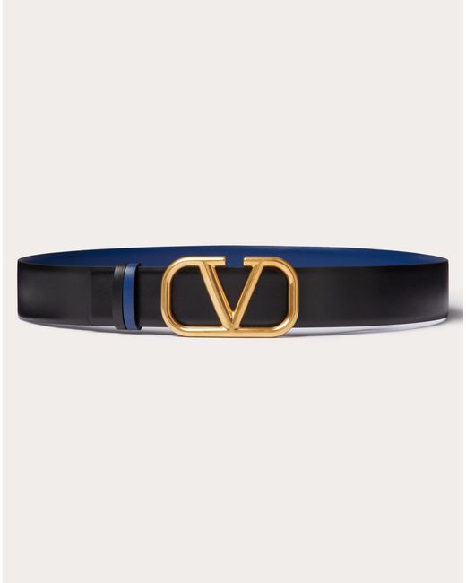 Valentino Garavani Blue Vlogo Signature Reversible Calfskin Belt 40 Mm for men