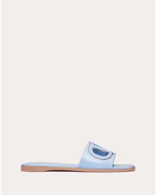 Valentino Garavani Natural Vlogo Cut-out Calfskin Slide Sandal