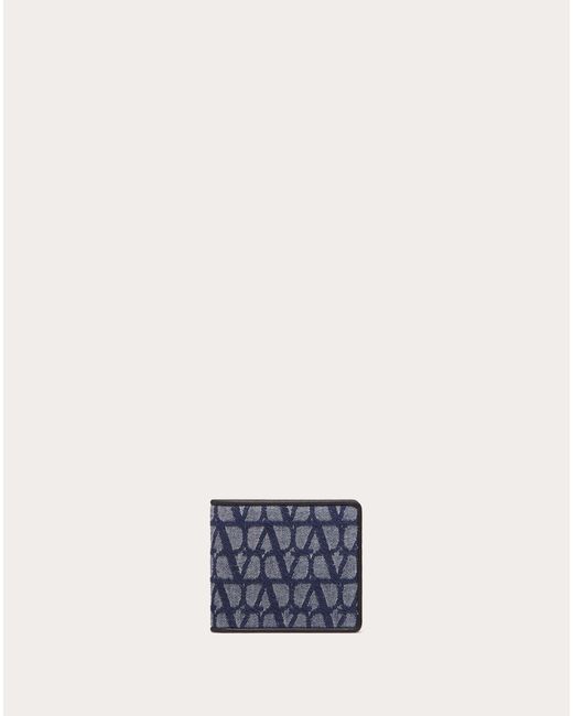 Valentino Garavani White Toile Iconographe Wallet In Denim-effect Jacquard Fabric With Leather Details for men