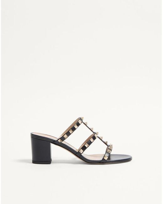 Valentino Garavani Natural Rockstud Calfskin Leather Slide Sandal 60 Mm 34.5