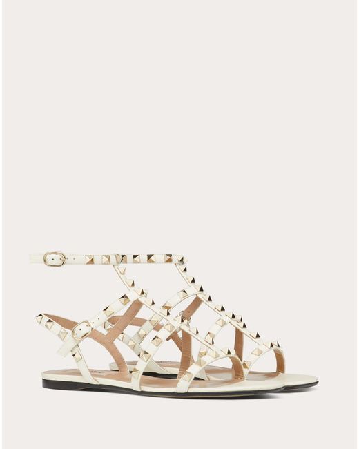 rockstud calfskin ankle strap flat sandal