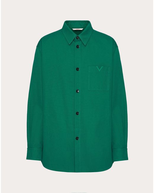 Valentino Green Stretch Cotton Canvas Shirt Jacket With Rubberised V Detail for men