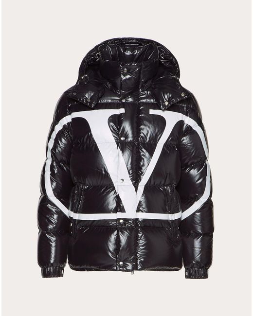 Valentino Black Moncler Vlogo Lacquered Nylon Padded Jacket for men