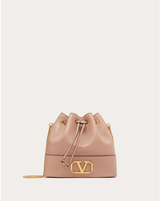 Valentino Garavani Natural Mini Bucket Bag In Nappa With Vlogo Signature Chain