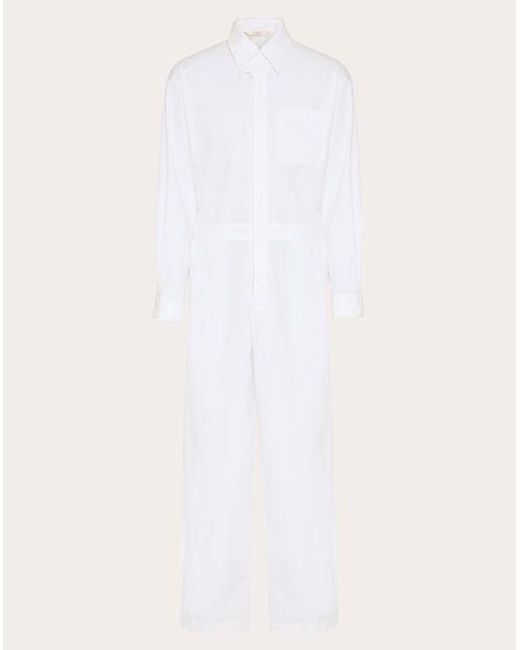 Valentino White Cotton Poplin Jumpsuit With Flower Embroidery for men