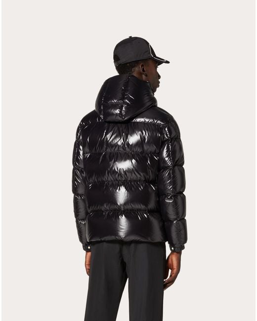 Valentino Moncler Vlogo Lacquered Nylon Padded Jacket in Black