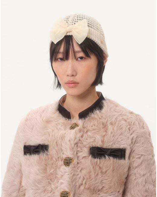 Valentino Garavani Natural Cotton Beanie Hat With Organza Bow