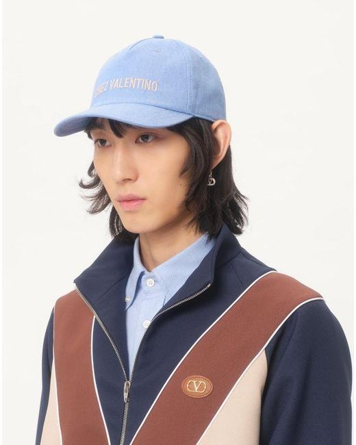 Casquette De Baseball Chez En Denim À Broderie Homme Bleu D'Azur Valentino Garavani pour homme en coloris Blue