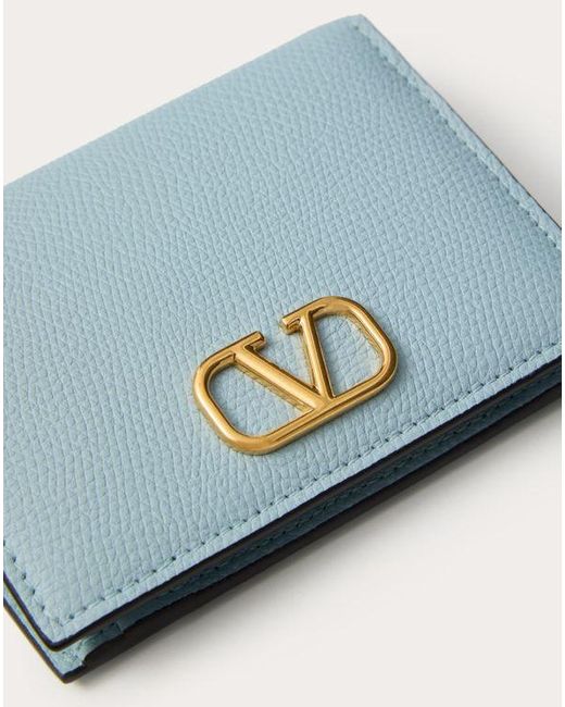 Valentino Garavani Blue Compact Vlogo Signature Grainy Calfskin Wallet