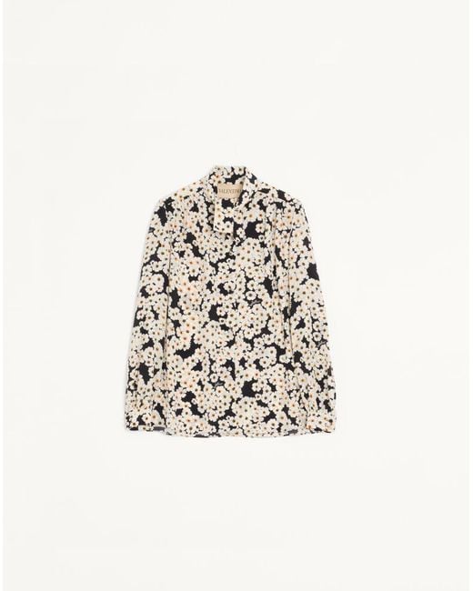 Valentino White Crepe De Chine Shirt With Après L'Hiver Primula Print 40