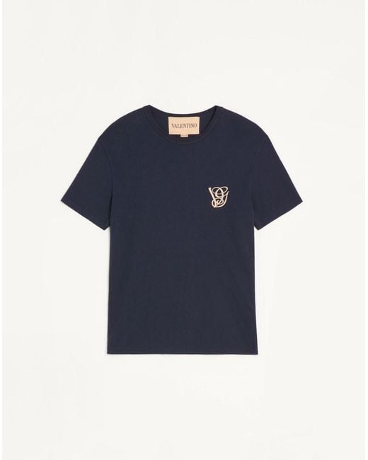 Valentino Blue Cotton T-Shirt With Vg Patch for men