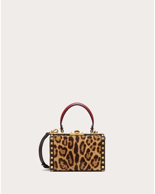 Valentino Garavani Multicolor Rockstud Calf Hair Box Bag With Leopard Print