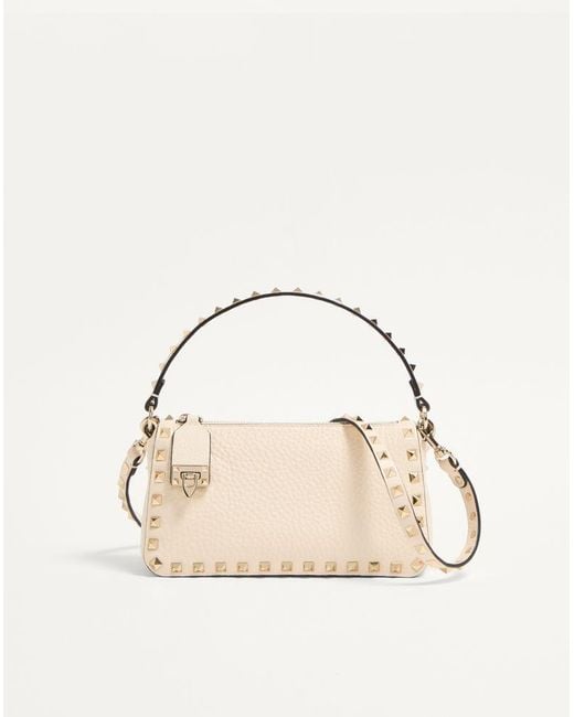 Valentino Garavani Natural Small Rockstud Grainy Calfskin Crossbody Bag