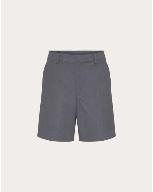 Valentino Gray Stretch Cotton Canvas Shorts With Rubberized V-detail for men