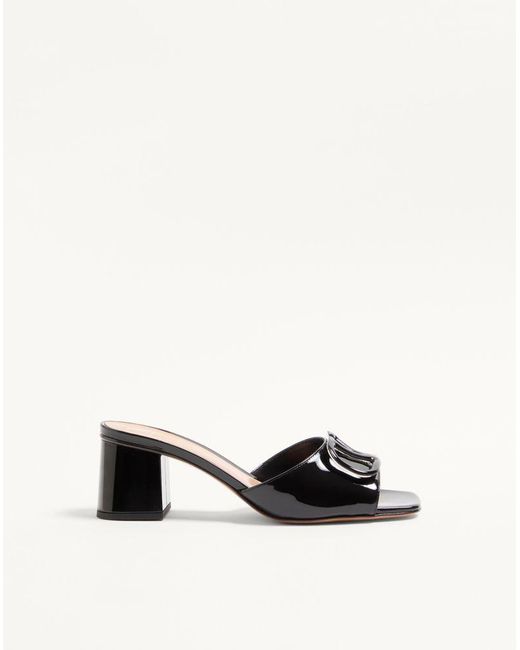 Valentino Garavani Black Vlogo Signature Patent Leather Slide Sandal 60Mm 35.5