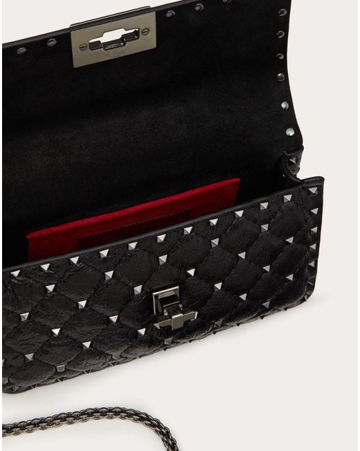 Valentino Garavani Black Small Crinkled Lambskin Rockstud Spike Bag