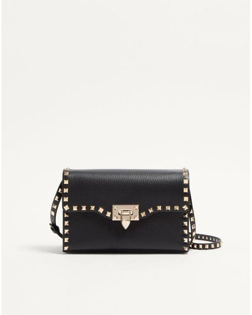 Valentino Garavani White Small Rockstud Grainy Calfskin Crossbody Bag