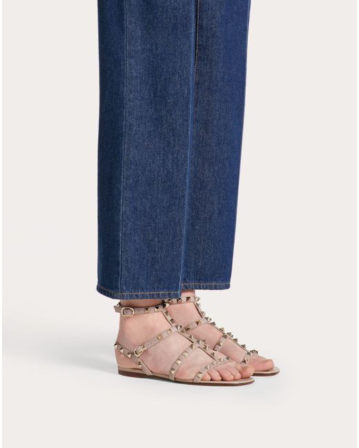 rockstud calfskin ankle strap flat sandal