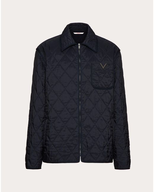 Valentino Blue Quilted Nylon Shirt Jacket With Metallic V Detail for men