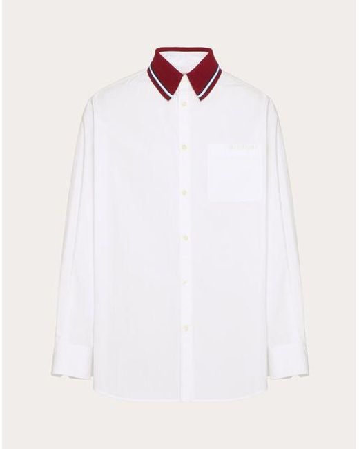 Valentino White Long-sleeved Cotton Poplin Shirt With Embroidery for men